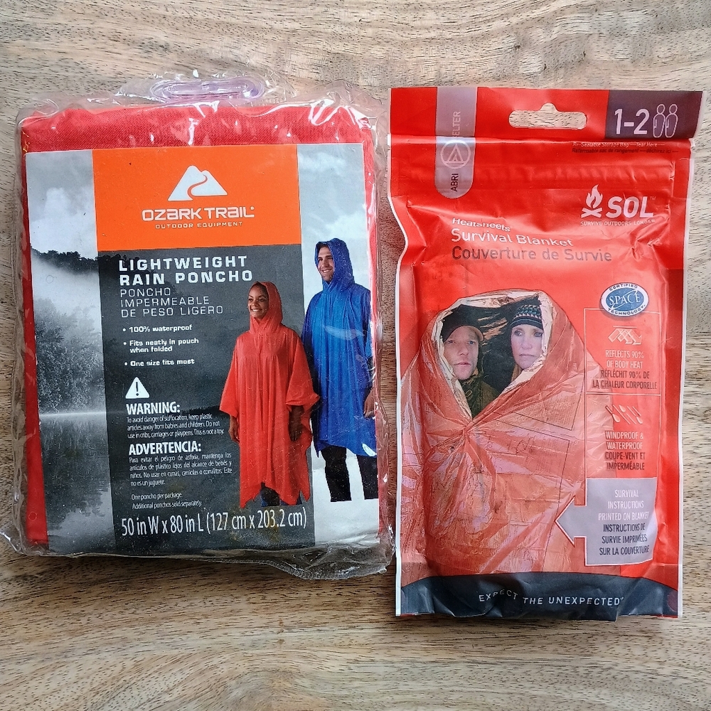 Ozark Trail Lightweight Rain Poncho & Sol Survival Blanket